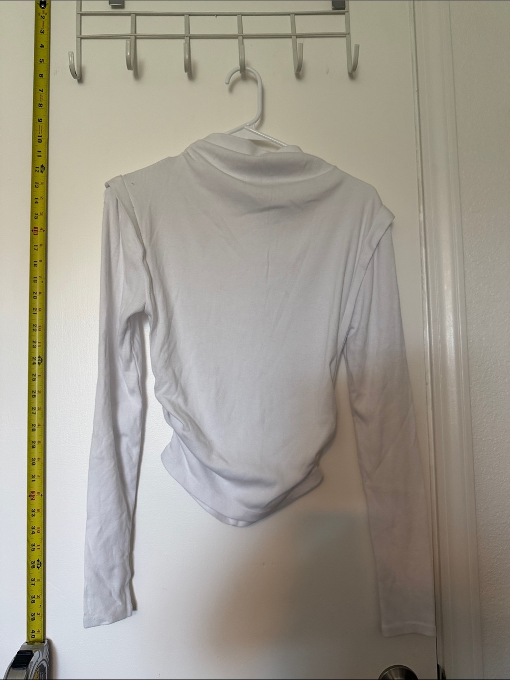 White Long Sleeve Draped Back Top